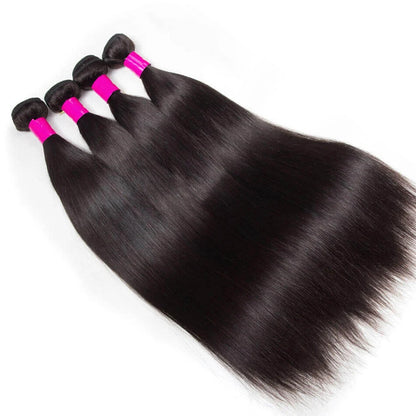 Unprocessed Brazilian Straight Human Hair Bundles Natural Color Raw Remy Hair Weave Extensions for Women