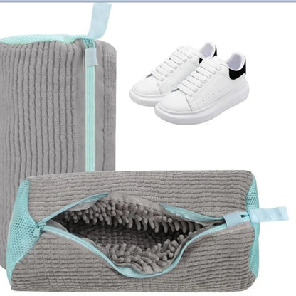 Fluffy Fiber Shoe Washing Bag 360° Surround Cleaning Reusable Durable Machine-Washable Laundry Bag with Zipper Closure (1pc)