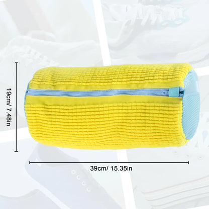 Fluffy Fiber Shoe Washing Bag 360° Surround Cleaning Reusable Durable Machine-Washable Laundry Bag with Zipper Closure (1pc)