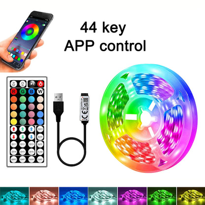 RGB LED Strip Light 1-40m with Music Sync, 44-Key Remote & APP Control, 5V USB Flexible Tape for Home TV Backlight Decor