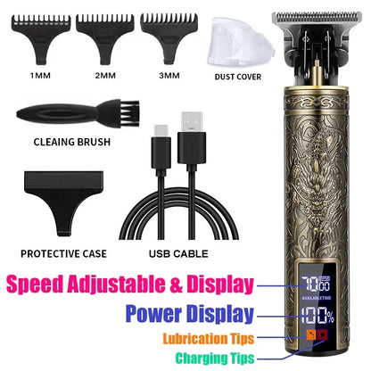Cordless Hair Trimmer Vintage Hair Clipper USB Fast Charging Hair Cutting Machine Electric Shaver Barber Professional Barber