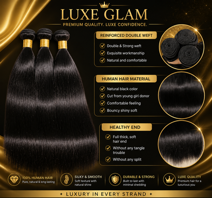 Unprocessed Brazilian Straight Human Hair Bundles Natural Color Raw Remy Hair Weave Extensions for Women